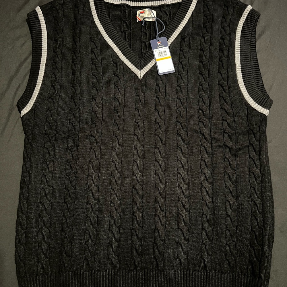Fila Men's Baseline Cable Knit Vest Black Size Small MSRP $130.